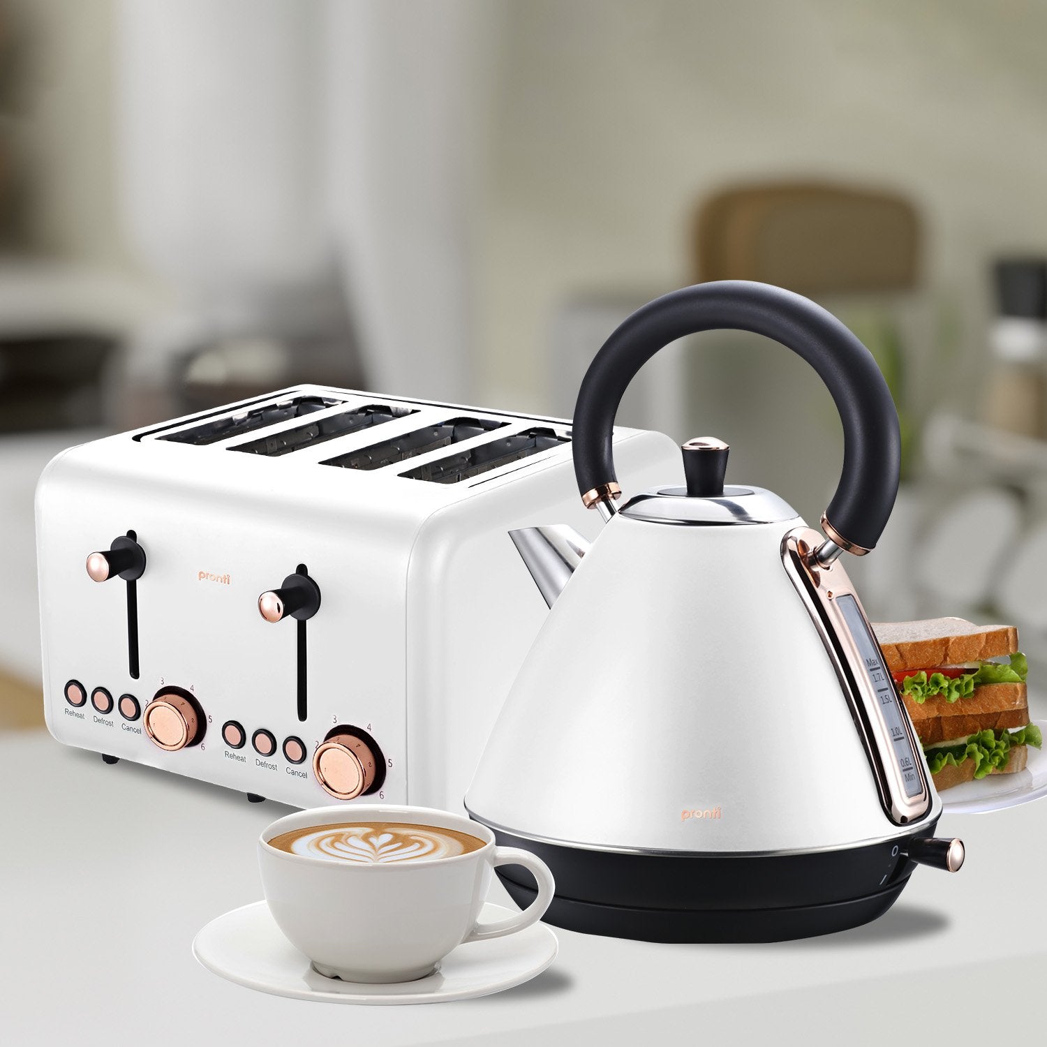 Pronti 4 Slice Toaster Rose Trim Collection - White 6