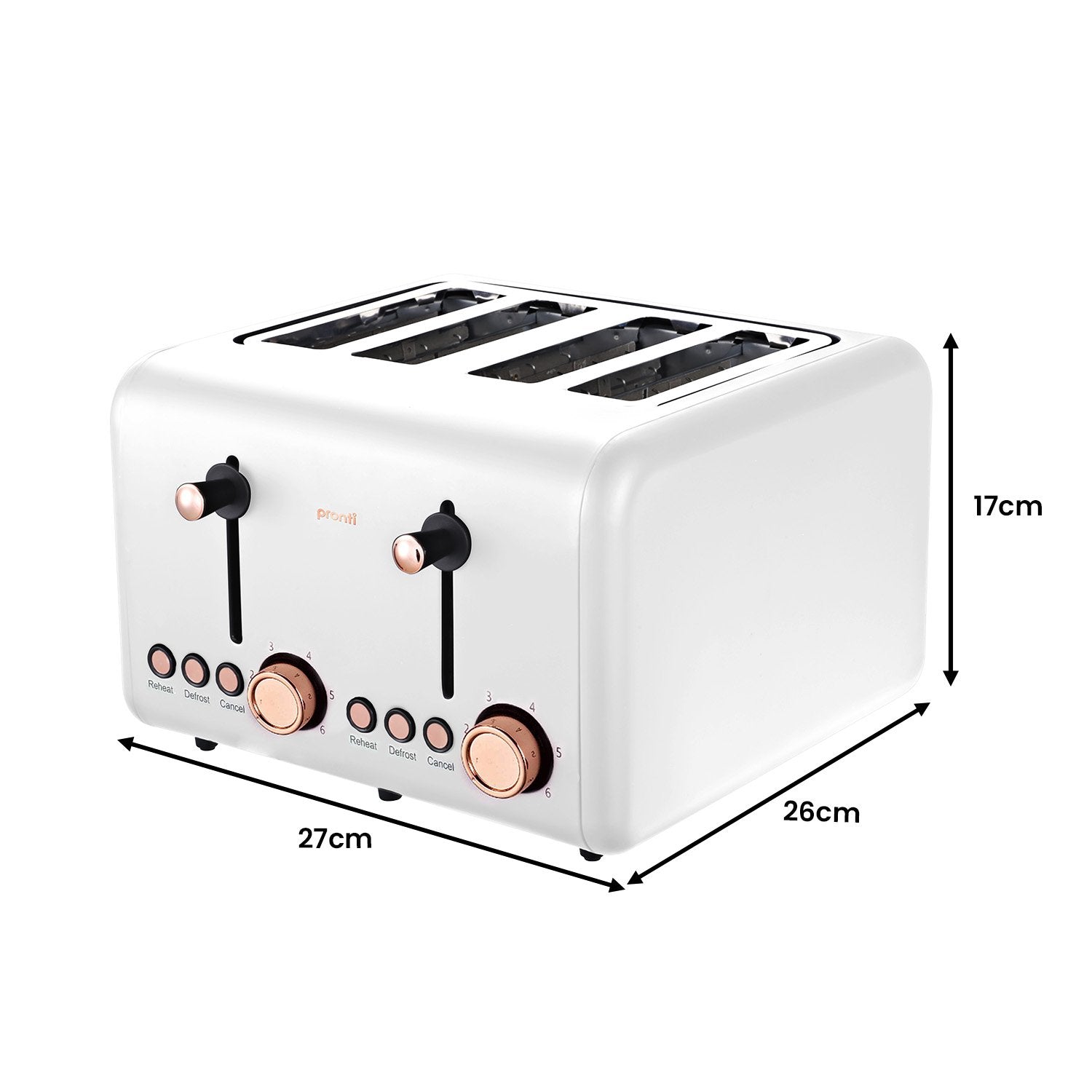 Pronti 4 Slice Toaster Rose Trim Collection - White 8