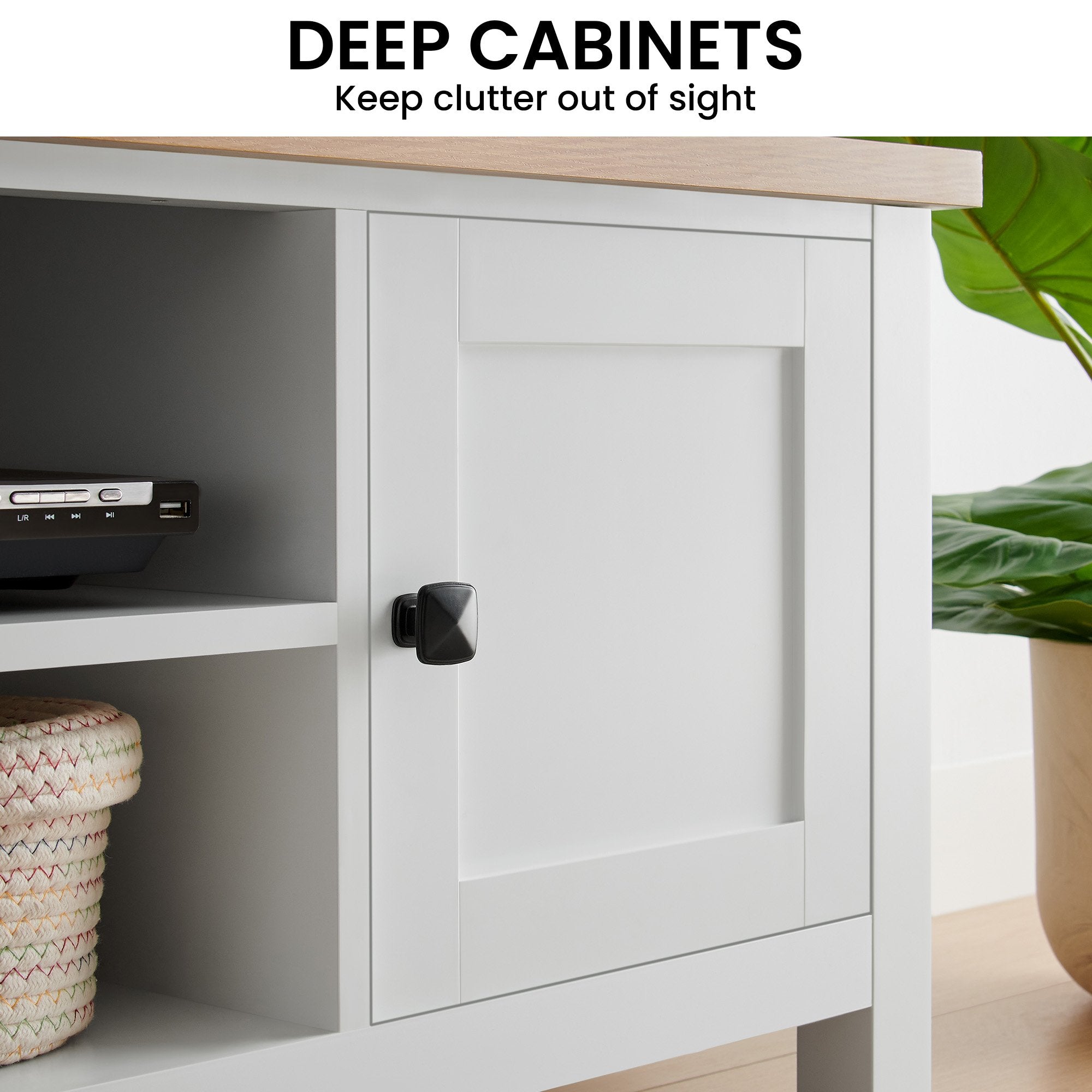 Sarantino Gio TV Entertainment Stand Cabinet Cupboard in White and Natural Wood Finish 7