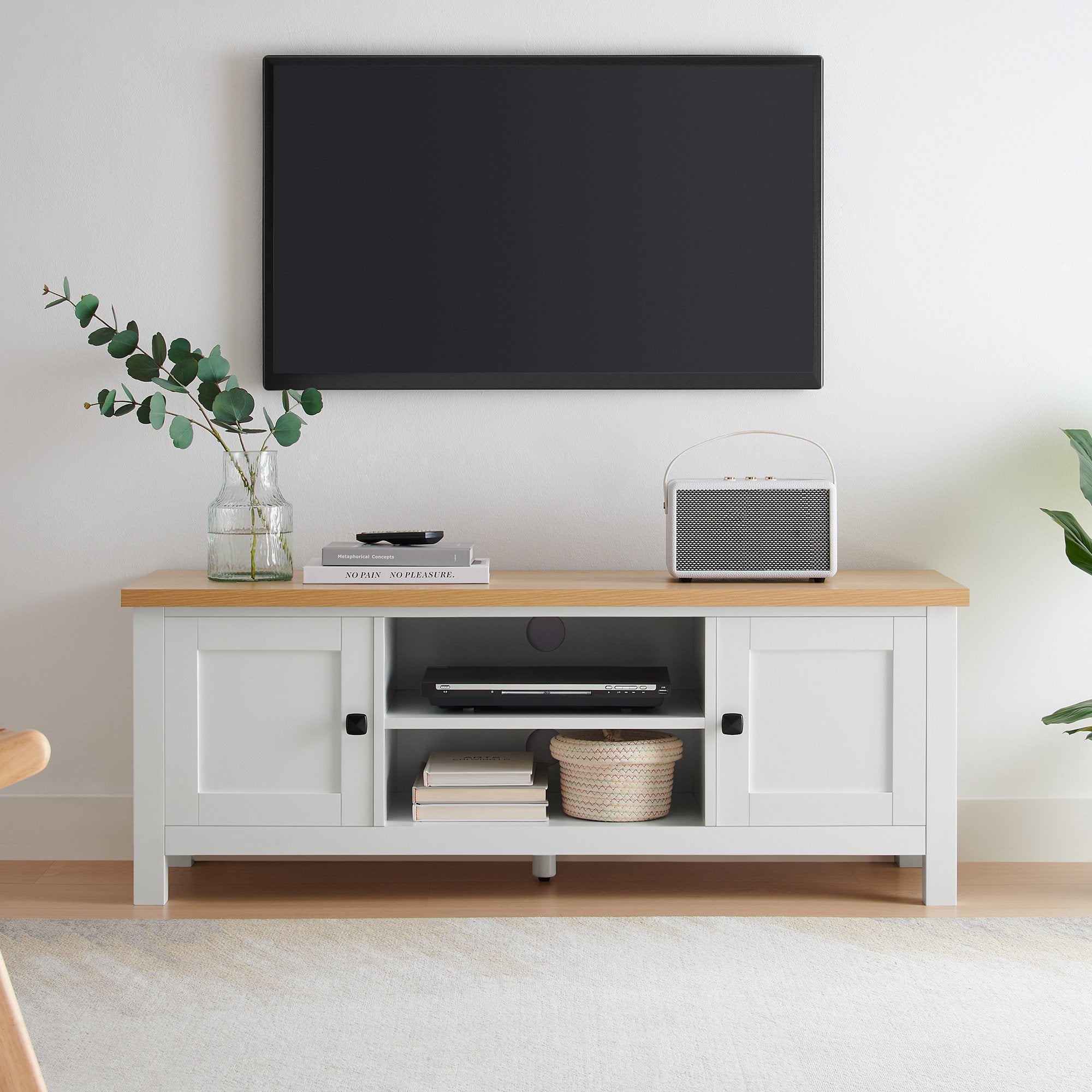 Sarantino Gio TV Entertainment Stand Cabinet Cupboard in White and Natural Wood Finish 9