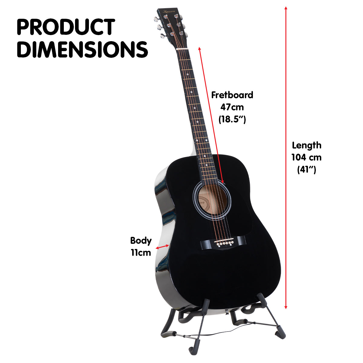 Karrera 41in Acoustic Wooden Guitar with Bag - Black 4