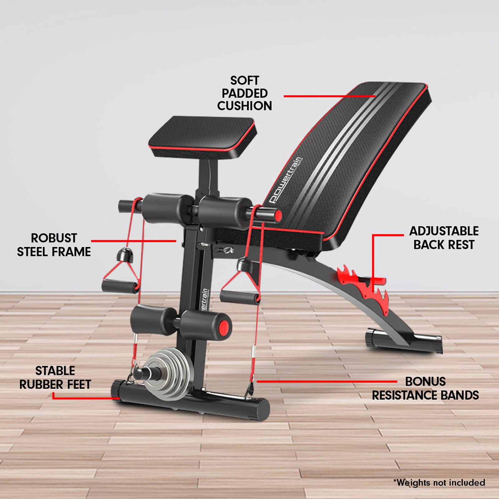 Powertrain Adjustable FID Home Gym Bench with Preacher Curl Pad 8