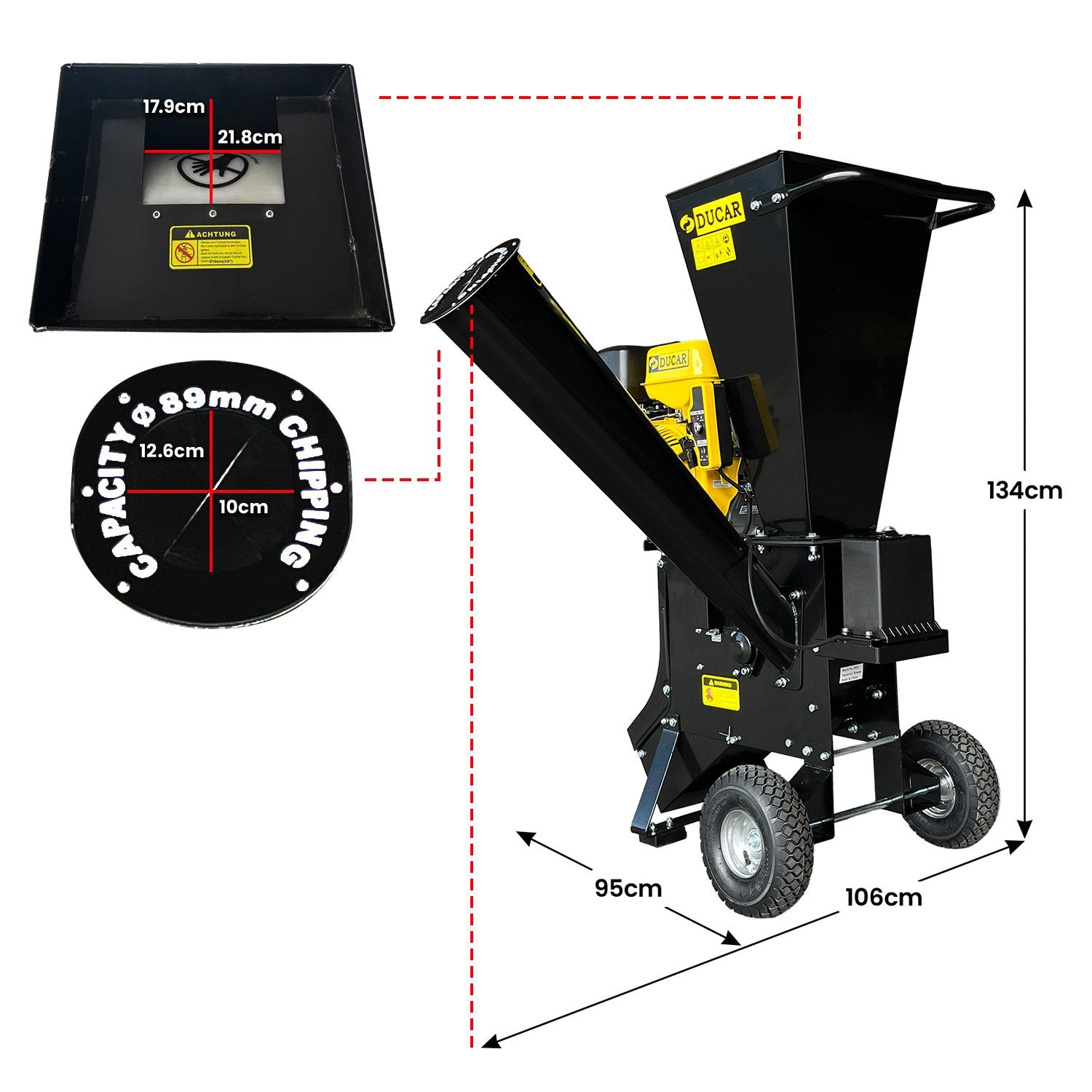 Ducar 89mm Key Electric Start Wood Chipper 420cc 15hp 4-stroke Engine Unleaded Petrol Garden Shredder Mulcher Grinder - 601c Black 3