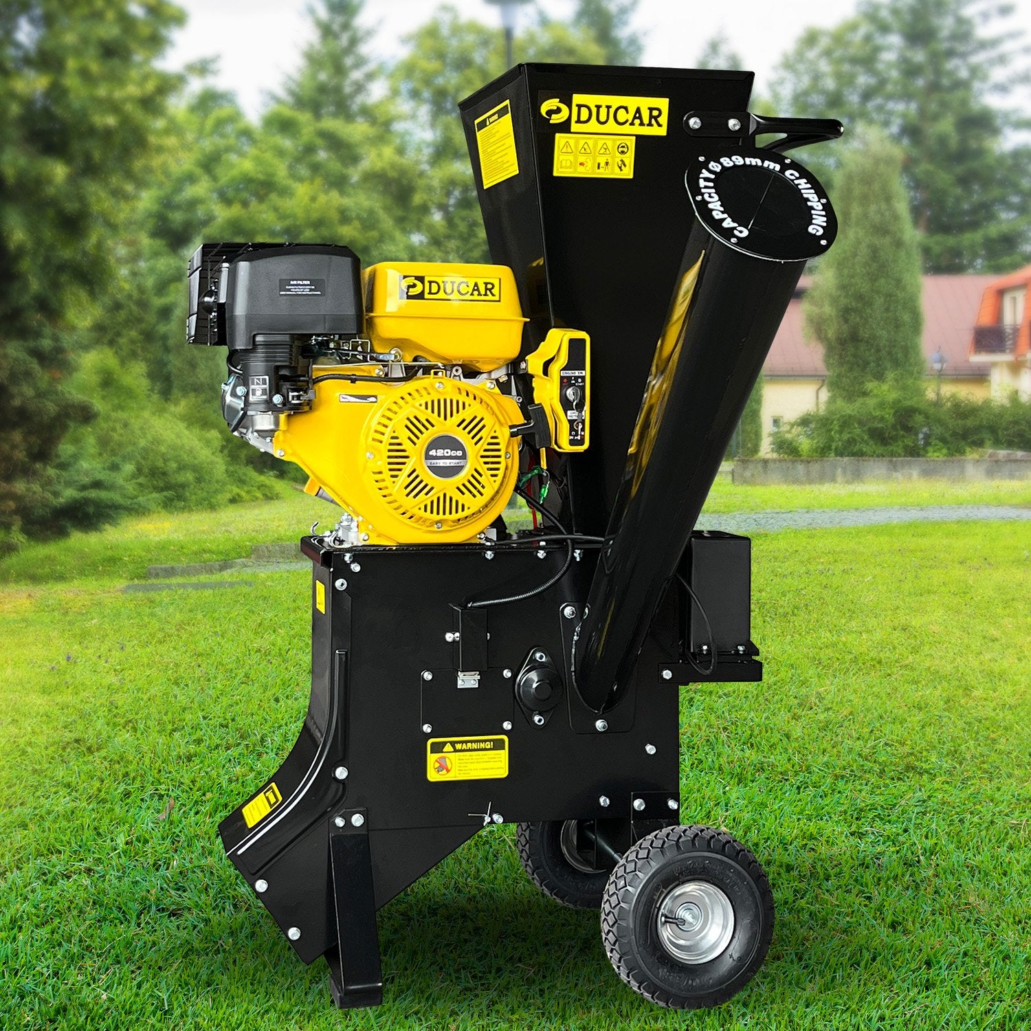 Ducar 89mm Key Electric Start Wood Chipper 420cc 15hp 4-stroke Engine Unleaded Petrol Garden Shredder Mulcher Grinder - 601c Black 9