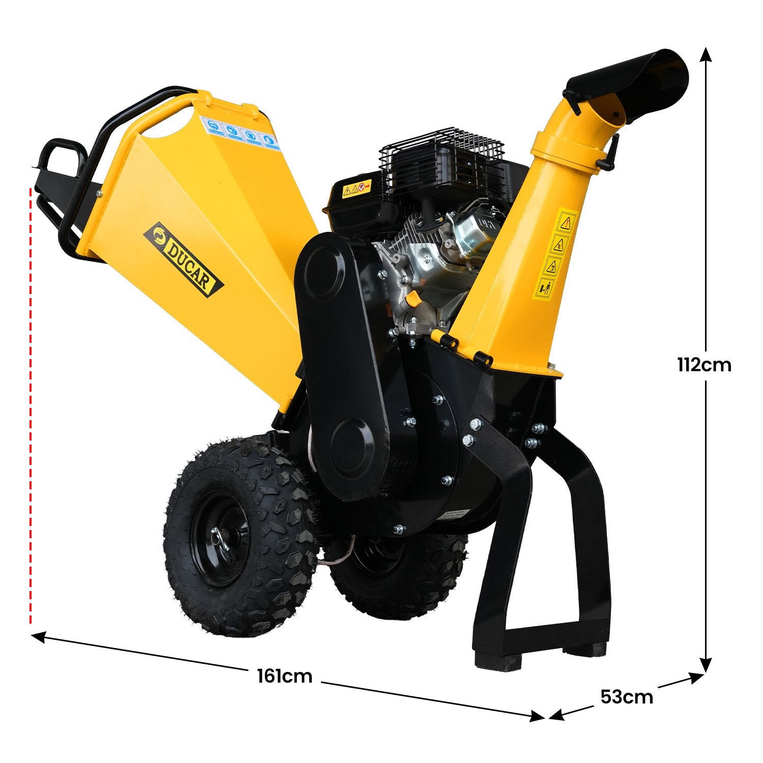 Ducar 70p 3600 Rpm Yellow Black Wood Chipper Shredder Mulcher Grinder Recoil & Electrical Starting System 100mm Capacity Ohv 4-stroke Engine 212cc Unleaded Petrol 3