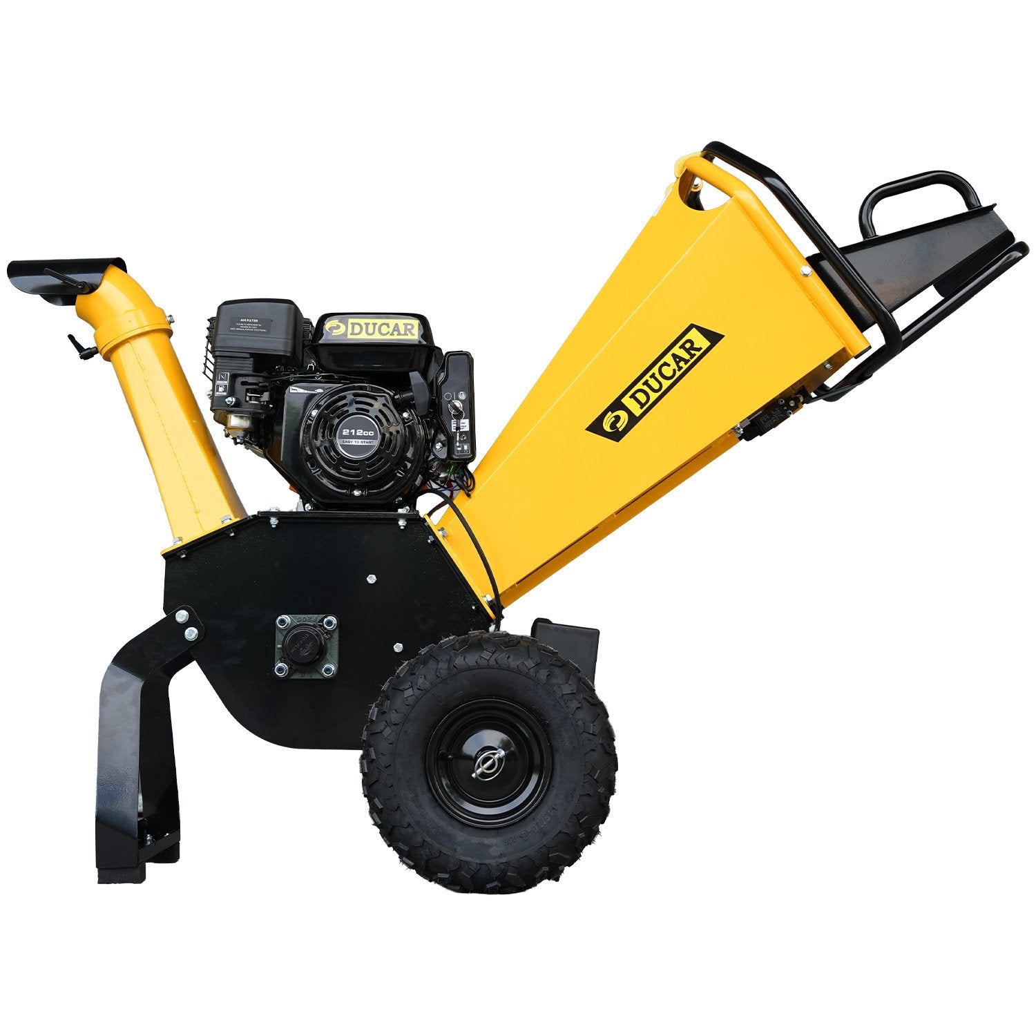 Ducar 70p 3600 Rpm Yellow Black Wood Chipper Shredder Mulcher Grinder Recoil & Electrical Starting System 100mm Capacity Ohv 4-stroke Engine 212cc Unleaded Petrol 4