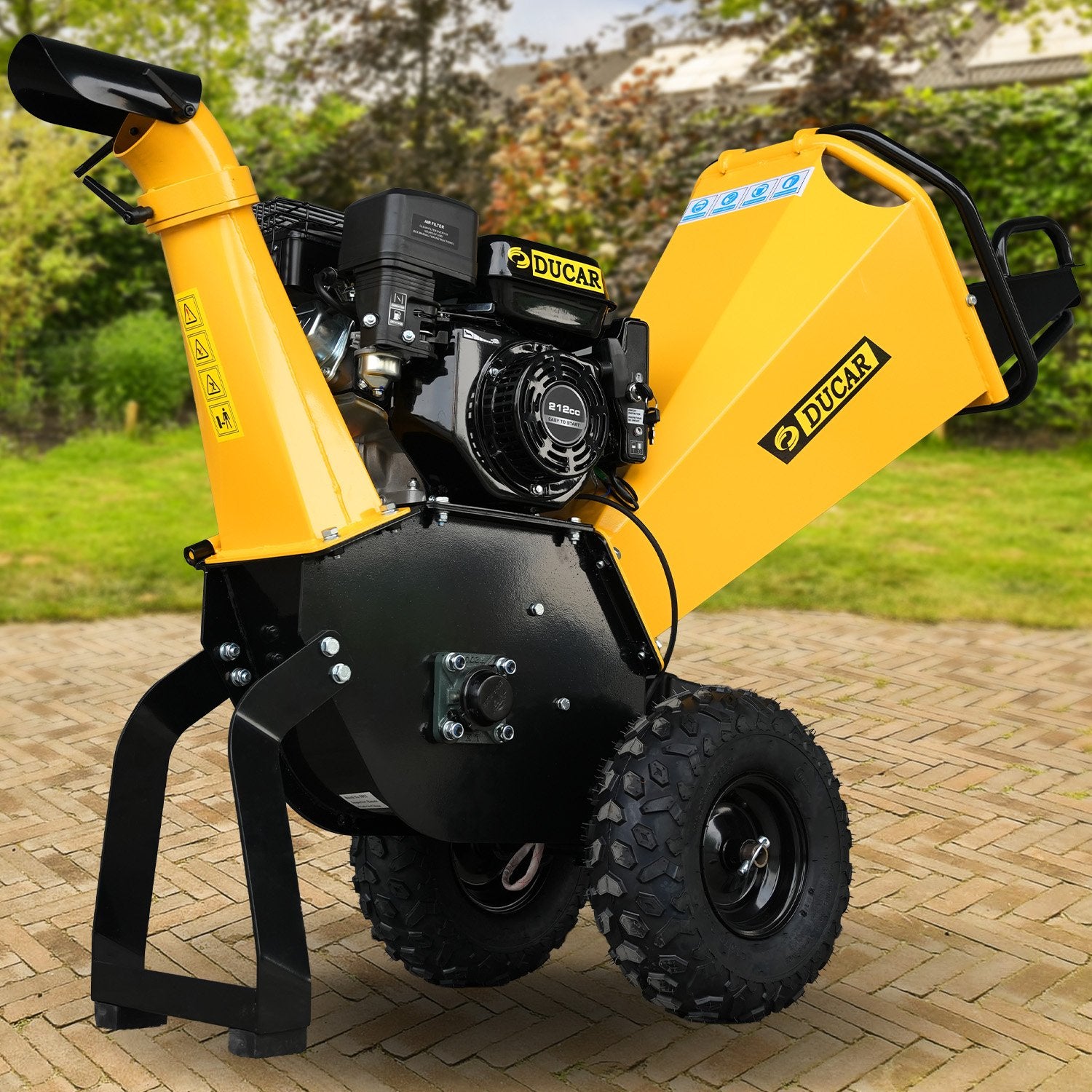 Ducar 70p 3600 Rpm Yellow Black Wood Chipper Shredder Mulcher Grinder Recoil & Electrical Starting System 100mm Capacity Ohv 4-stroke Engine 212cc Unleaded Petrol 9