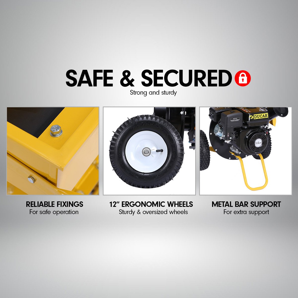 Ducar Wood Chipper Shredder Mulcher Garden 8hp Petrol Motor Upright Grinder - Yellow 5