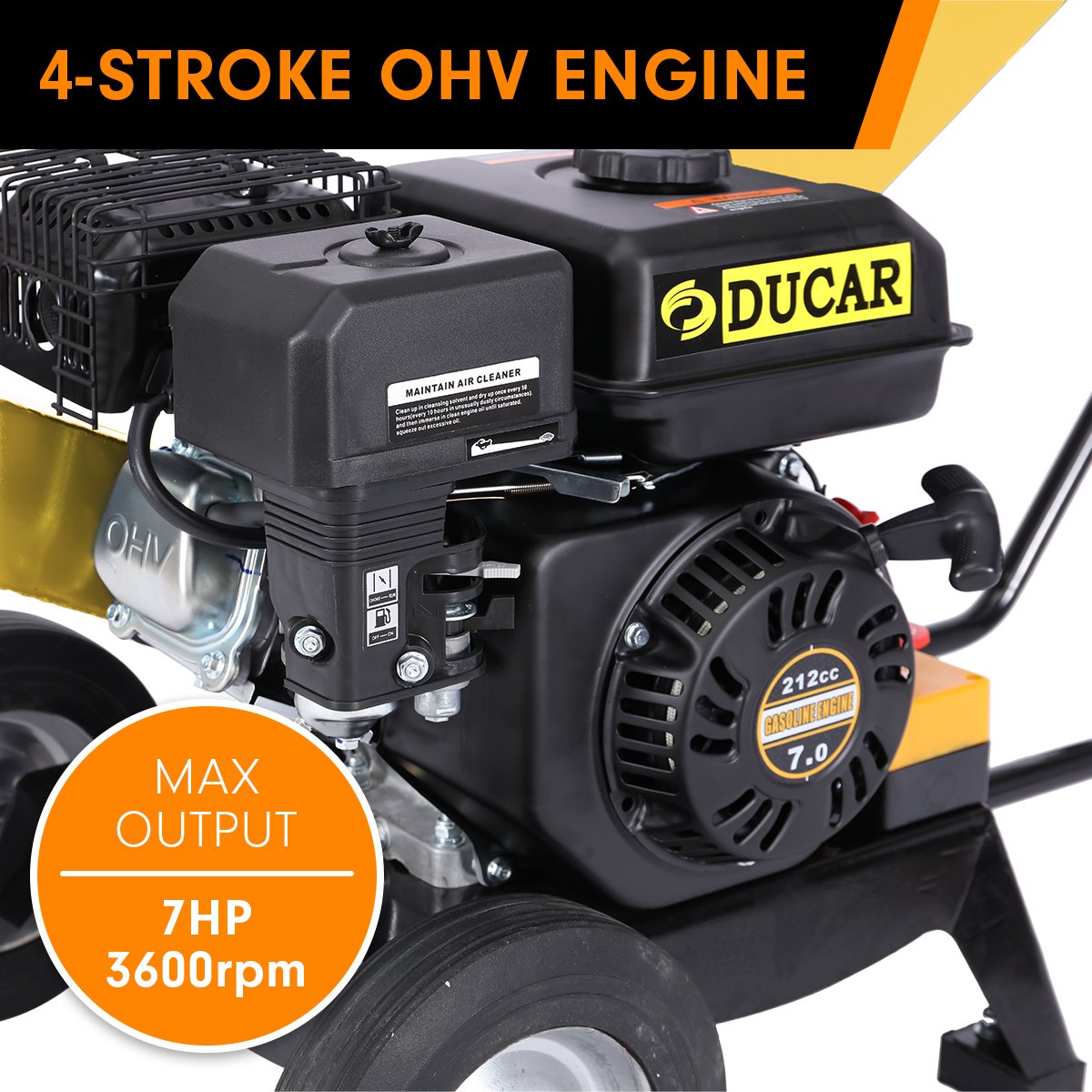 Ducar 7hp Wood Chipper Shredder Mulcher Grinder Petrol Yellow 8