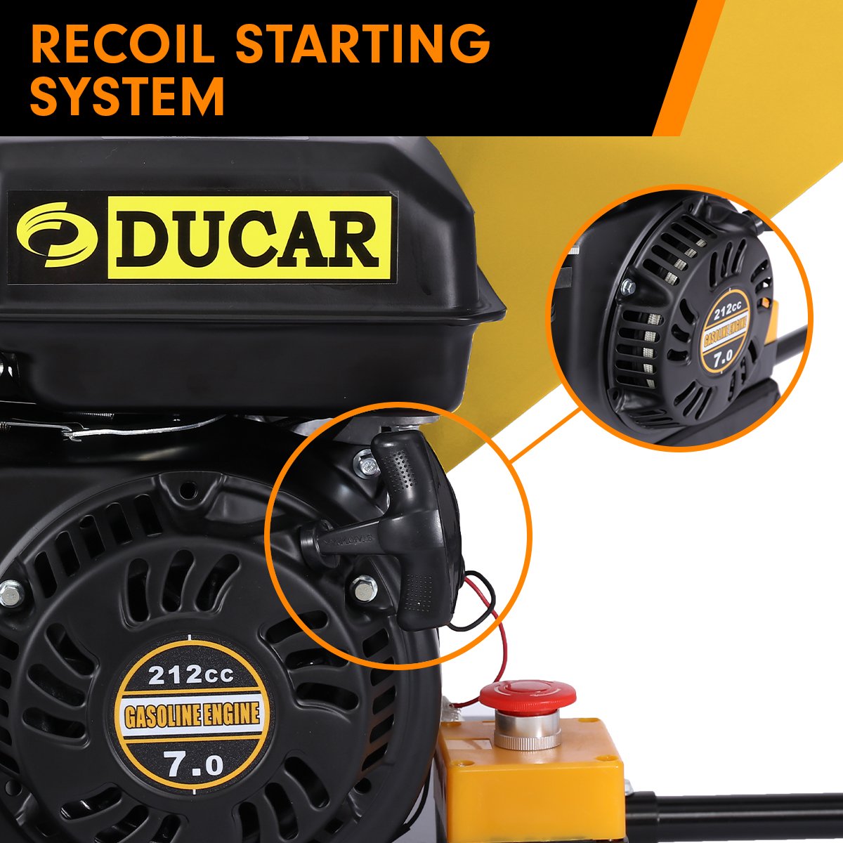 Ducar 7hp Wood Chipper Shredder Mulcher Grinder Petrol Yellow 11