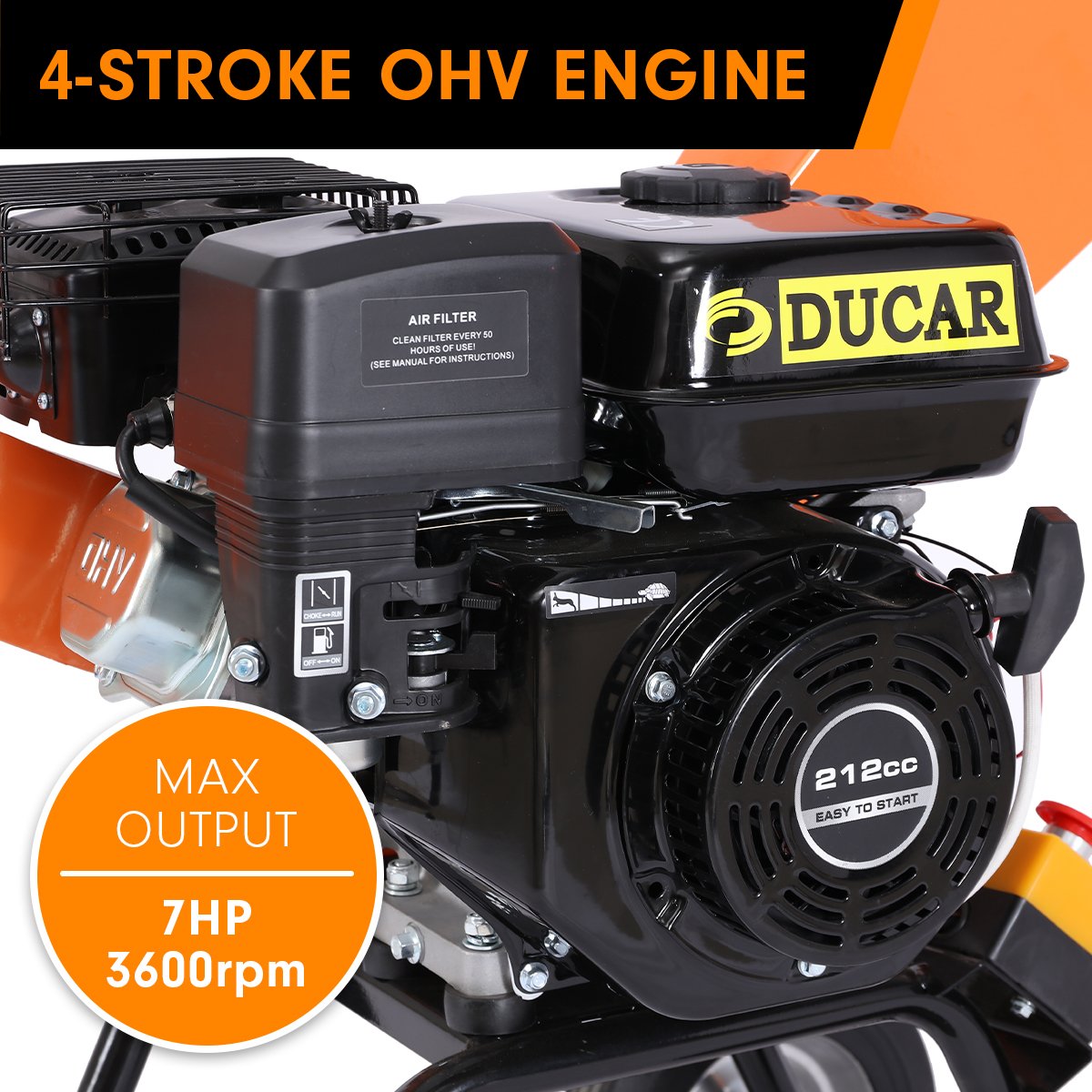 Ducar 7hp Wood Chipper Shredder Mulcher Grinder Petrol Orange 9