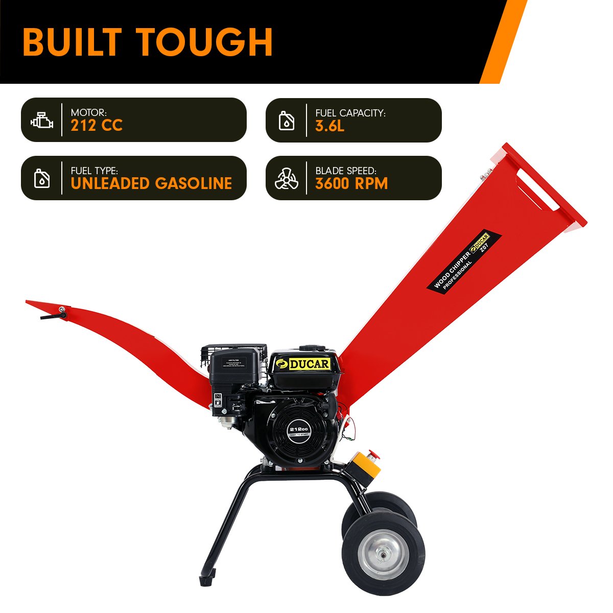 Ducar 7hp Wood Chipper Shredder Mulcher Grinder Petrol Red 8