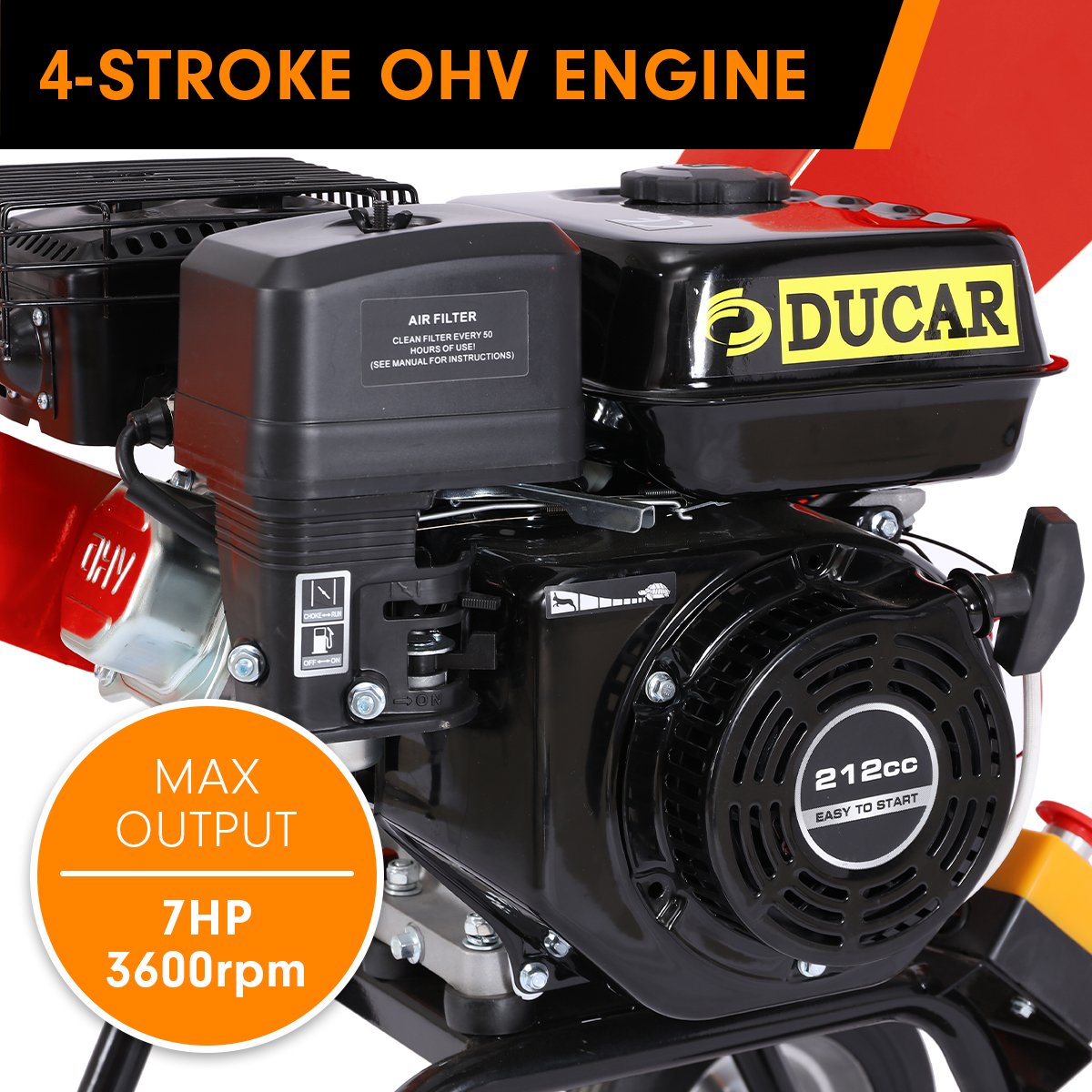 Ducar 7hp Wood Chipper Shredder Mulcher Grinder Petrol Red 9