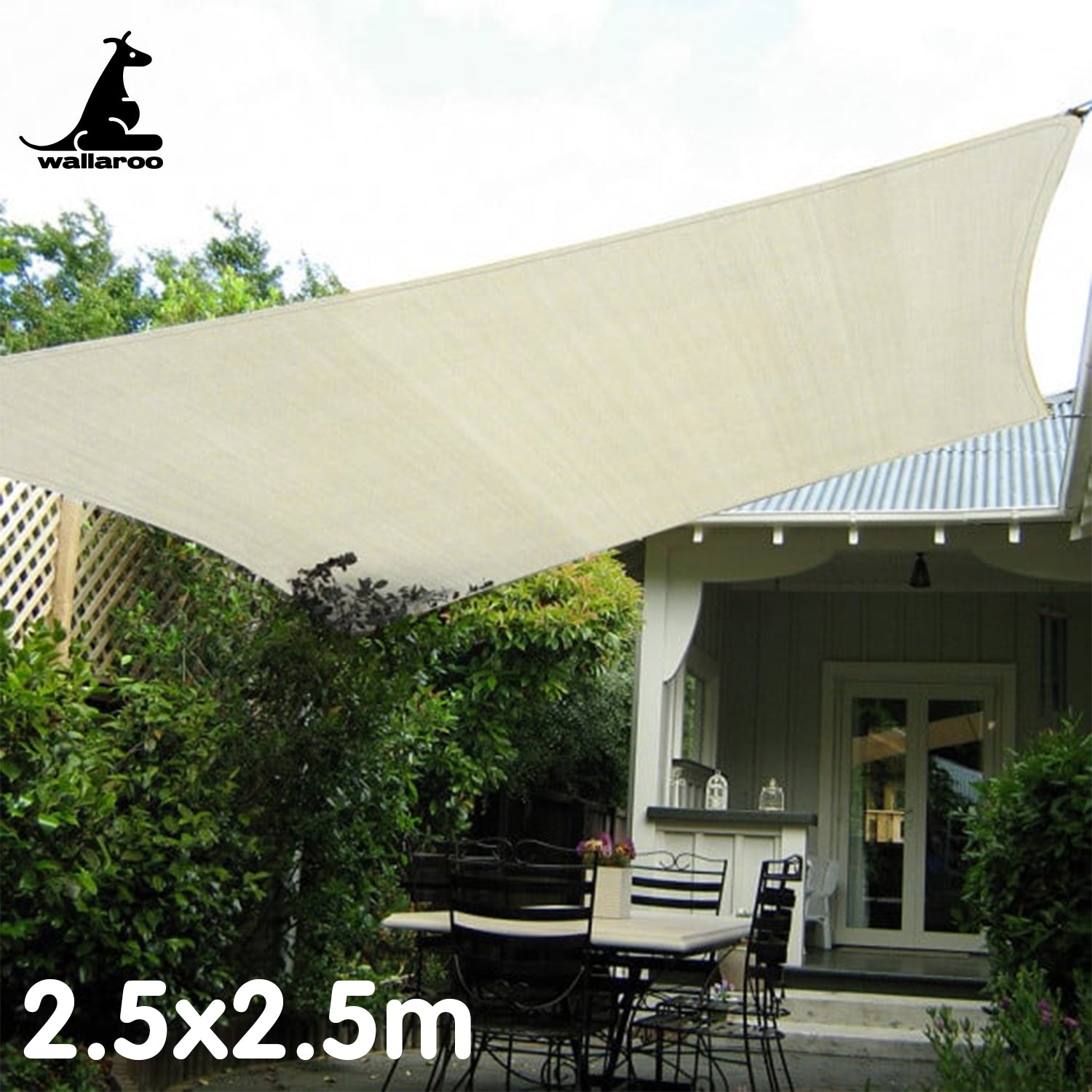 Wallaroo Waterproof Outdoor Shade Sail Sun Cloth Square 2.5x2.5M 5