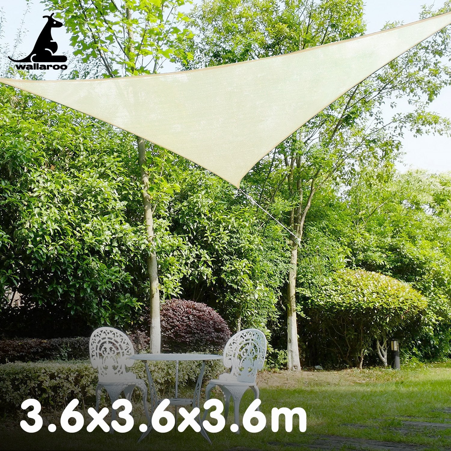 Wallaroo Waterproof 160GSM Outdoor Sun Shade Sail Canopy 3.6m Triangle 5