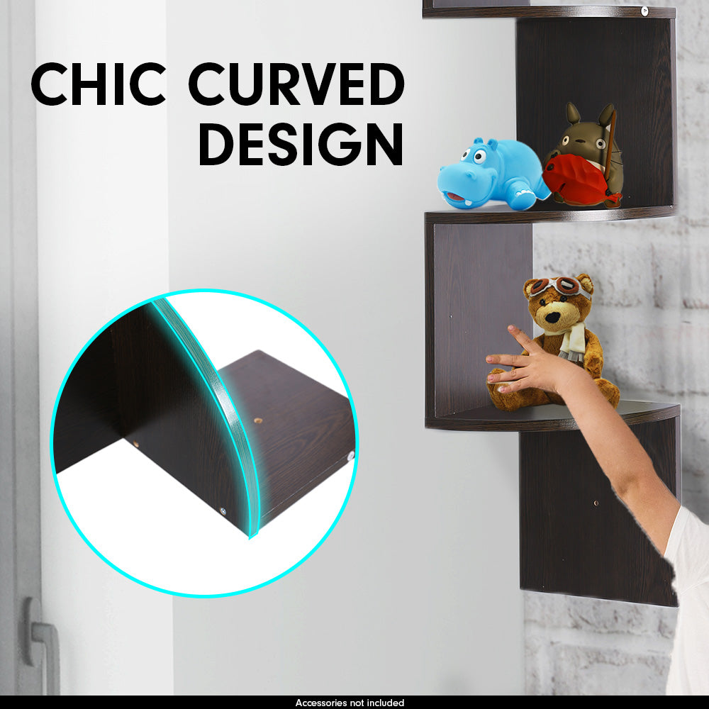 Sarantino 5 Tier Corner Wall Shelf Display Shelves Dvd Book Storage Rack Floating Mounted - Dark Brown 4