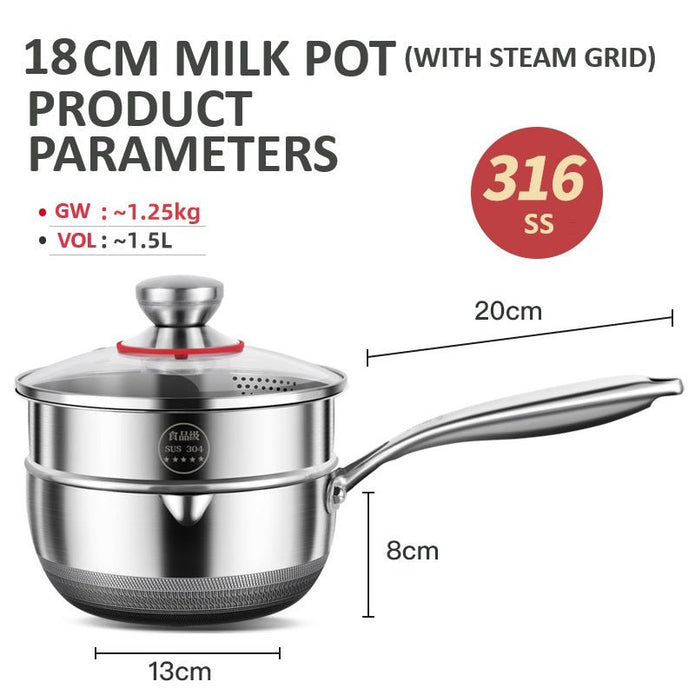 18cm 316L Stainless Steel Saucepan Compound Steel Honeycomb Nonstick Sauce Pan with Glass Lid 1.5L Pot Stay-Cool Handle Multipurpose Milk Saucepan, Induction Capable and Gas Stove 5