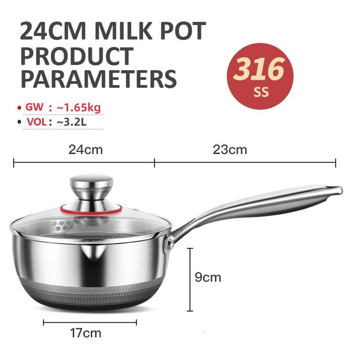 24cm 316L Stainless Steel Saucepan Compound Steel Honeycomb Nonstick Sauce Pan with Glass Lid 3.2L Pot Stay-Cool Handle Multipurpose Milk Saucepan, Induction Capable and Gas Stove 5