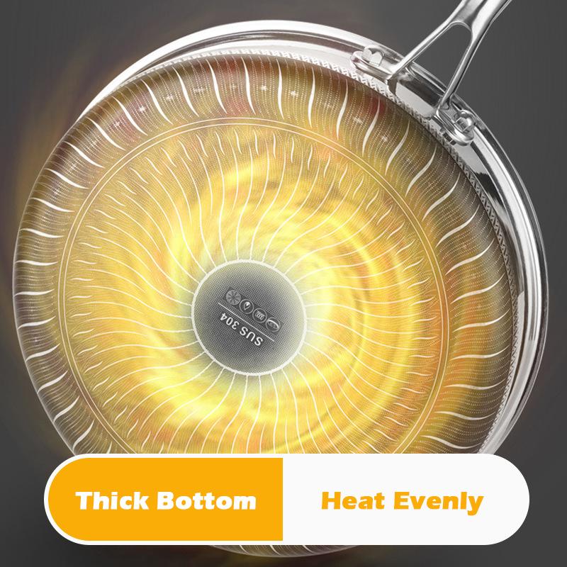 304 Stainless Steel Frying Pan Non-Stick Cooking Frypan Cookware 28cm Honeycomb Double Sided without lid 6