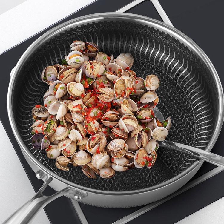 Stainless Steel Frying Pan Non-Stick Cooking Frypan Cookware 28cm Honeycomb Double Sided 24