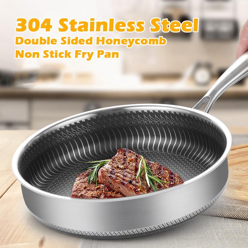 Stainless Steel Frying Pan Non-Stick Cooking Frypan Cookware 30cm Honeycomb Double Sided 40