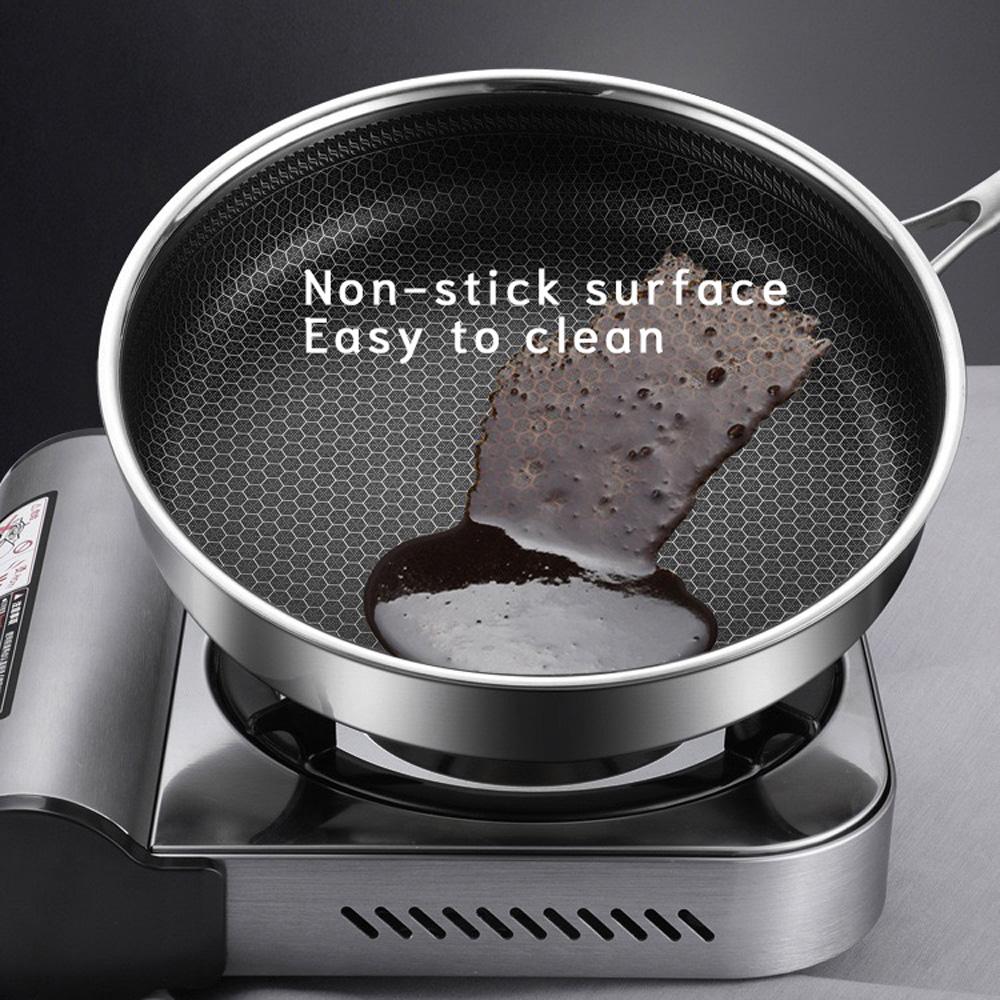Stainless Steel Frying Pan Non-Stick Cooking Frypan Cookware 30cm Honeycomb Double Sided 7