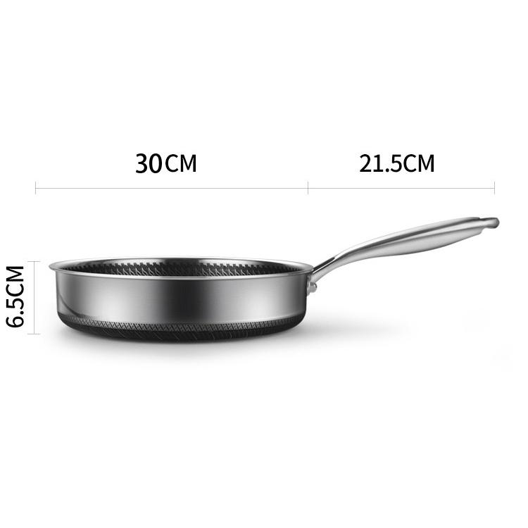 Stainless Steel Frying Pan Non-Stick Cooking Frypan Cookware 30cm Honeycomb Double Sided 11