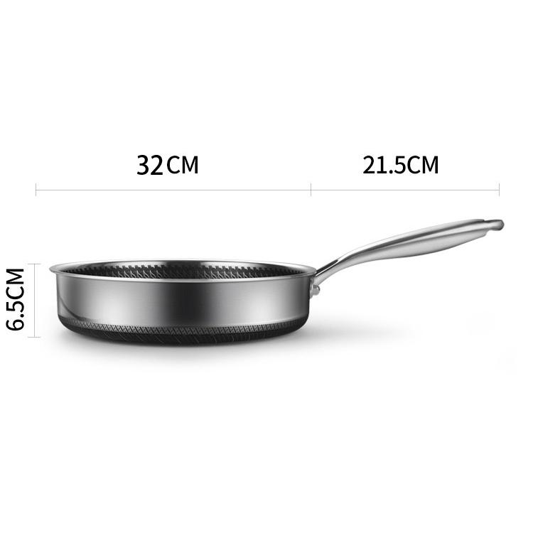 Stainless Steel Frying Pan Non-Stick Cooking Frypan Cookware 32cm Honeycomb Double Sided 8