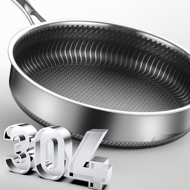 Stainless Steel Frying Pan Non-Stick Cooking Frypan Cookware 32cm Honeycomb Double Sided 10