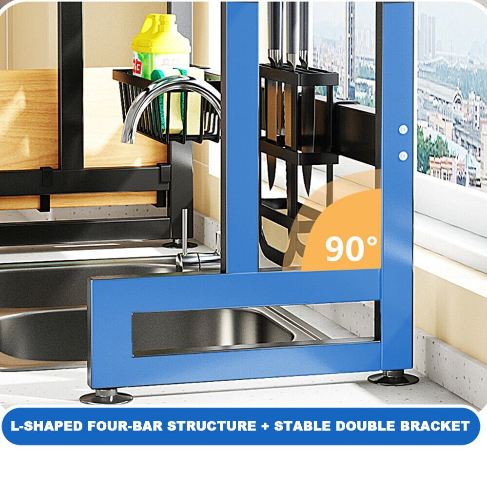 85cm Double Tier Enclosed Dish Drying Rack Holder Drain caddy Kitchen Drainer Storage Over Sink Organiser Storage 5