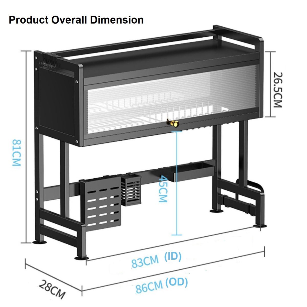 85cm Double Tier Enclosed Dish Drying Rack Holder Drain caddy Kitchen Drainer Storage Over Sink Organiser Storage 7