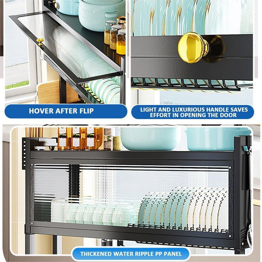 85cm Double Tier Enclosed Dish Drying Rack Holder Drain caddy Kitchen Drainer Storage Over Sink Organiser Storage 8
