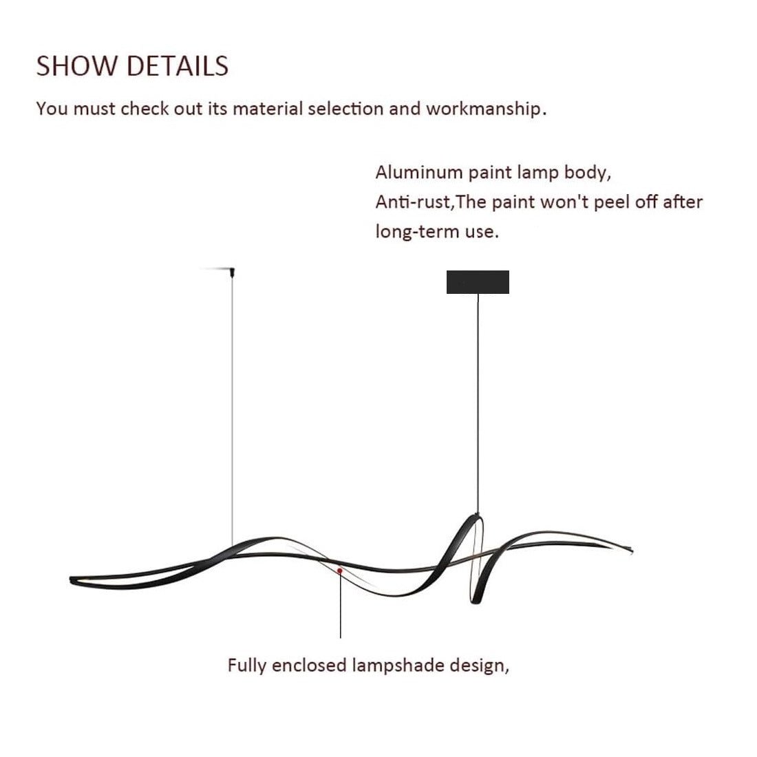 BAMDECOR A036 Modern LED Linear Pendant Lights with Dimmable LED and Adjustable Hanging Length 160cm -Black 10