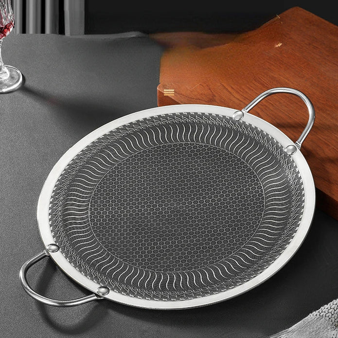 Honeycomb Non-Stick Grill Skewer Plate, 316 Stainless Steel, Portable Barbecue Grill with Handle, Universal Induction Cooktop Compatible, Round Shape, Outdoor Camping BBQ Accessory 5