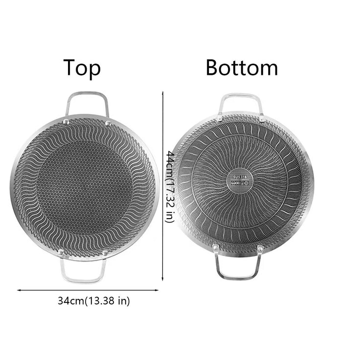 Honeycomb Non-Stick Grill Skewer Plate, 316 Stainless Steel, Portable Barbecue Grill with Handle, Universal Induction Cooktop Compatible, Round Shape, Outdoor Camping BBQ Accessory 6