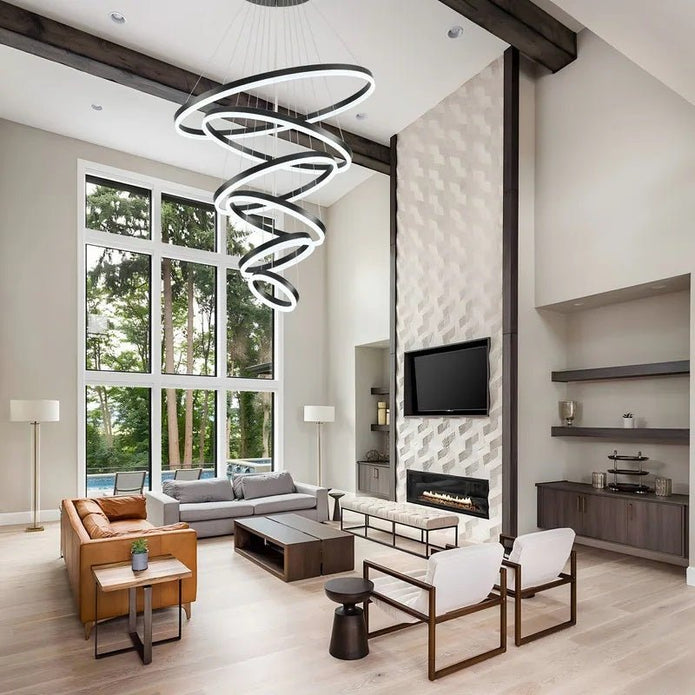 BAMDECOR A18815 Nordic Home Decor Dining Room Pendant lamp lights Ceiling Lamp Hanging Light Chandelier Lamps (6 Rings-Black) 5