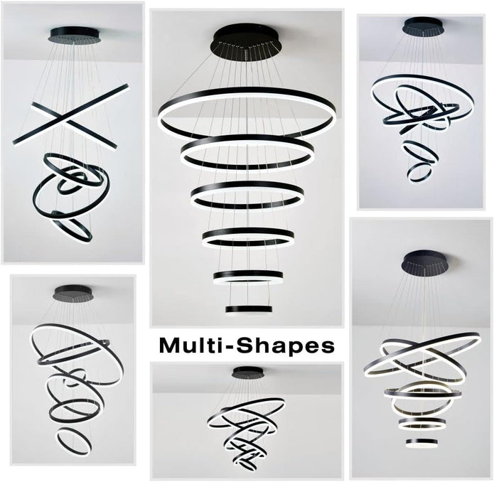 BAMDECOR A18815 Nordic Home Decor Dining Room Pendant lamp lights Ceiling Lamp Hanging Light Chandelier Lamps (6 Rings-Black) 6