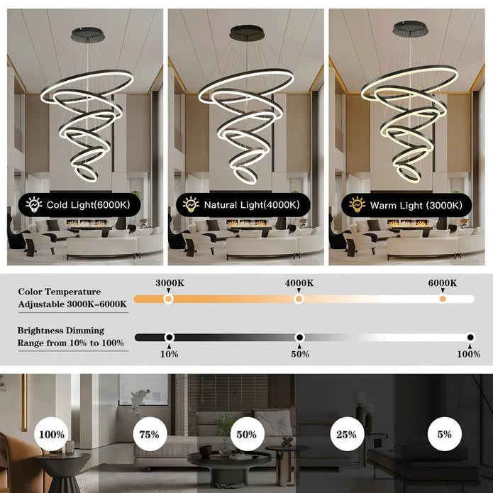 BAMDECOR A18815 Nordic Home Decor Dining Room Pendant lamp lights Ceiling Lamp Hanging Light Chandelier Lamps (6 Rings-Black) 7