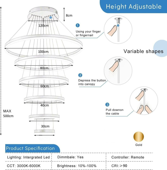 BAMDECOR A18815 Nordic Home Decor Dining Room Pendant lamp lights Ceiling Lamp Hanging Light Chandelier Lamps (6 Rings-Black) 8