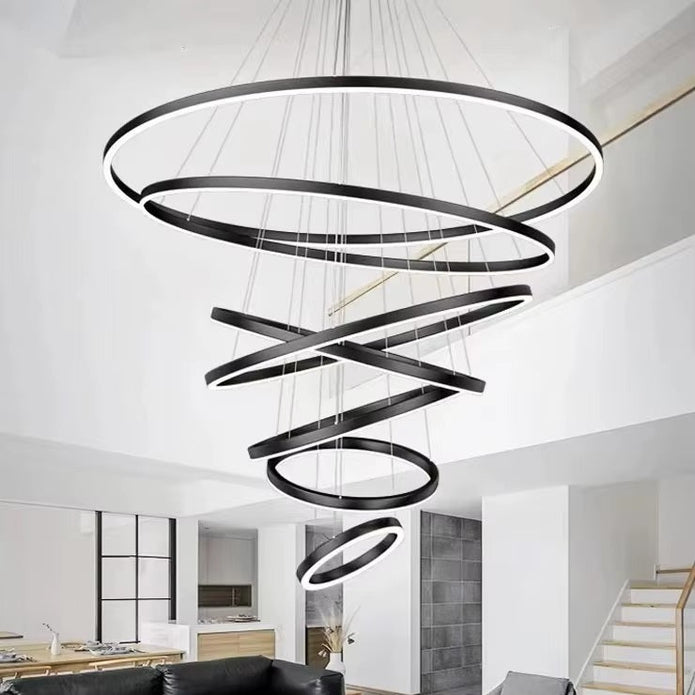 BAMDECOR A18815 Nordic Home Decor Dining Room Pendant lamp lights Ceiling Lamp Hanging Light Chandelier Lamps (7 Rings-Black) 3
