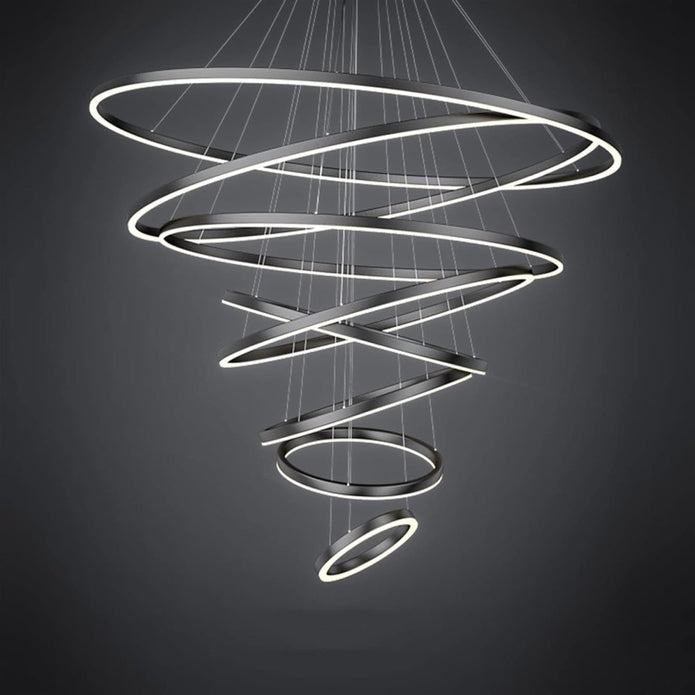 BAMDECOR A18815 Nordic Home Decor Dining Room Pendant lamp lights Ceiling Lamp Hanging Light Chandelier Lamps (7 Rings-Black) 4