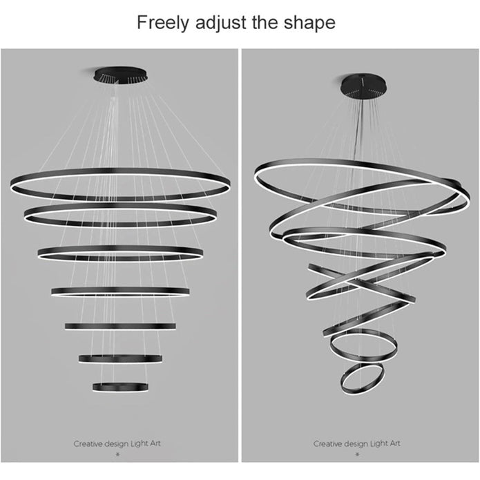 BAMDECOR A18815 Nordic Home Decor Dining Room Pendant lamp lights Ceiling Lamp Hanging Light Chandelier Lamps (7 Rings-Black) 6