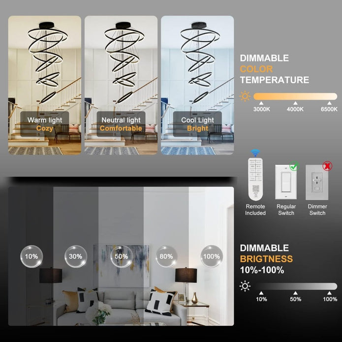 BAMDECOR A18815 Nordic Home Decor Dining Room Pendant lamp lights Ceiling Lamp Hanging Light Chandelier Lamps (7 Rings-Black) 7