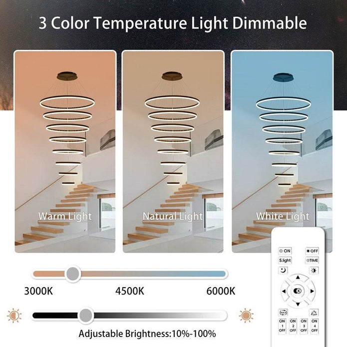 BAMDECOR A18815 Nordic Home Decor Dining Room Pendant lamp lights Ceiling Lamp Hanging Light Chandelier Lamps (8 Rings-Black) 3