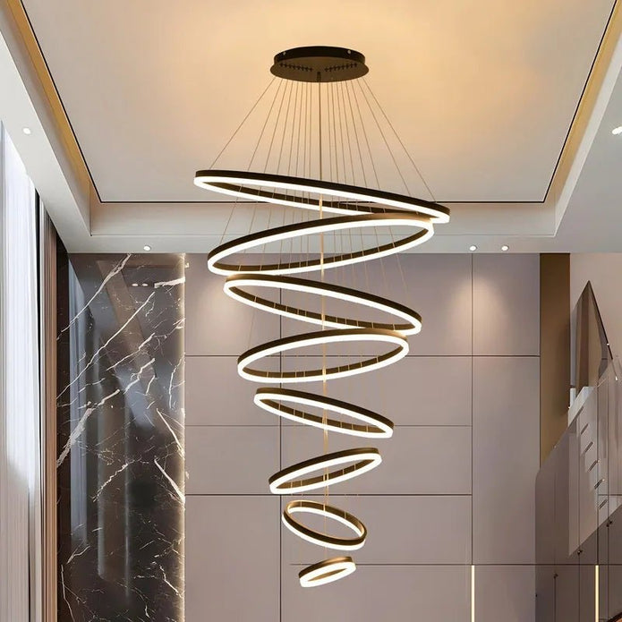 BAMDECOR A18815 Nordic Home Decor Dining Room Pendant lamp lights Ceiling Lamp Hanging Light Chandelier Lamps (8 Rings-Black) 5