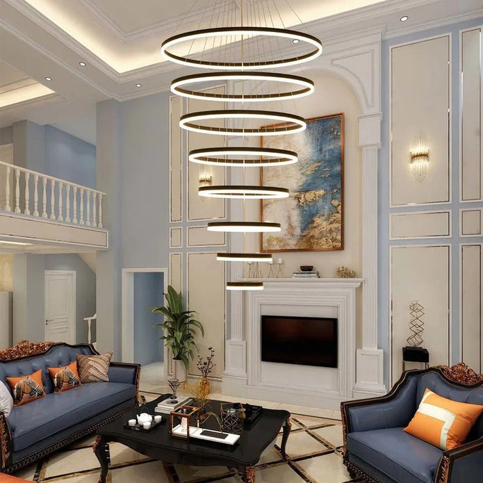 BAMDECOR A18815 Nordic Home Decor Dining Room Pendant lamp lights Ceiling Lamp Hanging Light Chandelier Lamps (8 Rings-Black) 7