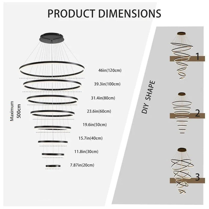 BAMDECOR A18815 Nordic Home Decor Dining Room Pendant lamp lights Ceiling Lamp Hanging Light Chandelier Lamps (8 Rings-Black) 8