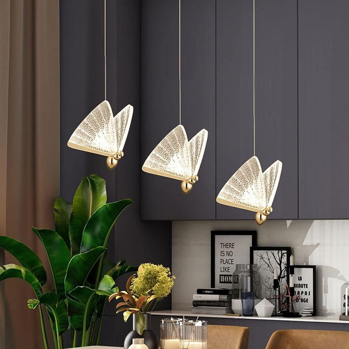BAMDECOR LED Modern Bedroom Bedside Creative Butterfly Hanging Chandelier Light Fixtures for Stairs Nordic Decoration