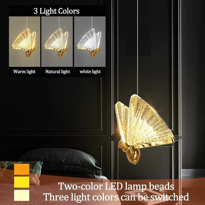 BAMDECOR LED Modern Bedroom Bedside Creative Butterfly Hanging Chandelier Light Fixtures for Stairs Nordic Decoration 4