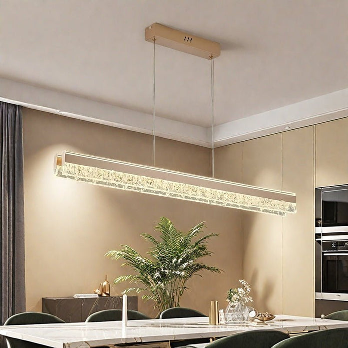 BAMDECOR A122 Nordic Long Dual Linear Dimmable Acrylic Kitchen Dining Table Pendant Light Minimalist Modern Lighting (Coffee) 3